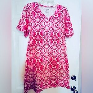 Body Frosting Cotton Snakeskin T-Shirt Dress/Tunic XL Pink Tribal Casual V-Neck